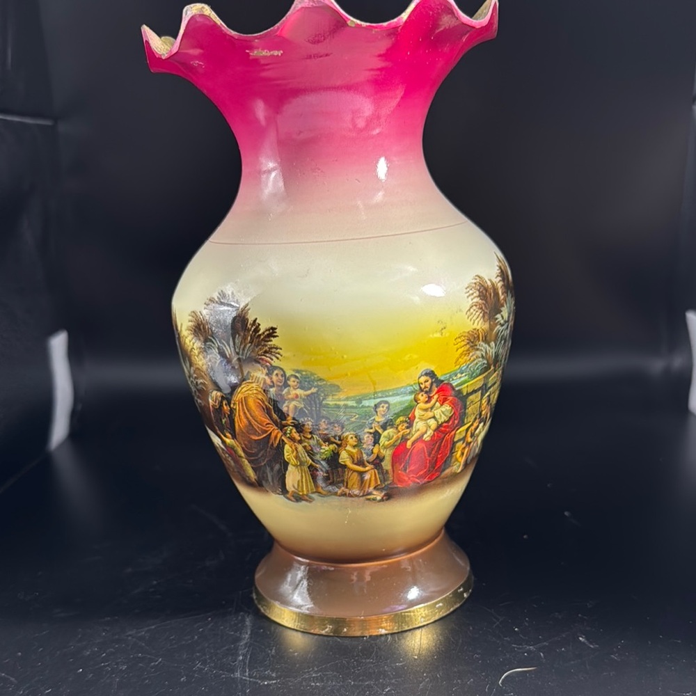 Brass Vase Decorative with Jesus and Children